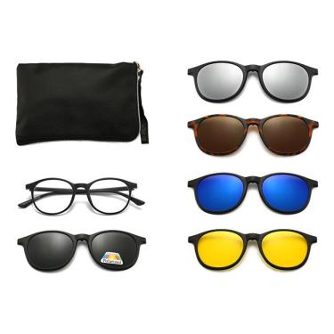 Imagem de Armação Para Óculos + 5 Lentes Redondas Clip On De Sol