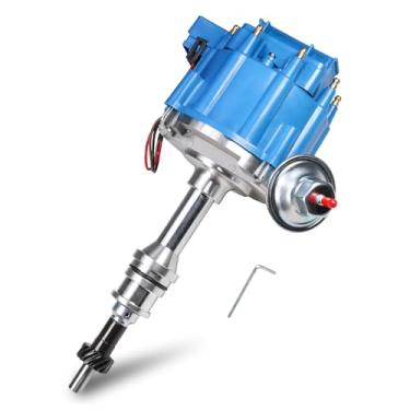 Imagem de Distribuidor de ignição com bobina 65k um fio de substituição para Ford 351W Windsor HEI SBF Small Block Blue HEI Distribuidor Substituir 1035113, JM6510BL