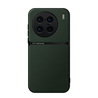 Imagem de Kepuch Capa para Vivo X90 Pro+ - Litchi Grano Case Placa de Metal Embutida - Verde