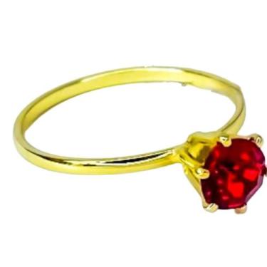 Imagem de Anel Ouro 18k Solitario Pedra Zirconia Vermelha 2mm Tungstenio Tradici