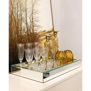 Imagem de Bandeja Vidro Prata Espelhada Luxo Decoração 50X35 - Glass