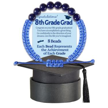 Imagem de Pulseiras de graduação da 8ª série para graduados Presentes de graduação do ensino fundamental para meninas adolescentes Pulseira de corda de presente Graduação 8 anos Brilhante no escuro Pulseira de miçangas, Sem pedras preciosas