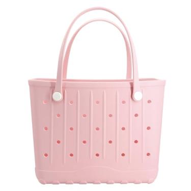 Imagem de CXY Bolsa de praia de borracha EVA impermeável, lavável, à prova de areia, bolsas de viagem para piscina, barco, mercearia, trabalho, esportes, Rosa claro, Large