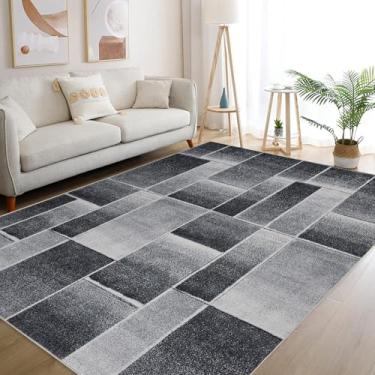 Imagem de dainslef Tapete geométrico moderno para área de patchwork, tapetes grandes 25 x 30 cm para sala de estar, coleção Rockwood, tapetes internos para quarto, decoração de chão para entrada, sala de jantar