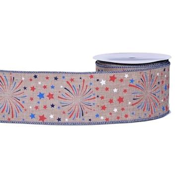 Imagem de YAMA Fita patriótica com fio 1 rolo 10 jardas, 6,3 cm vermelho, branco e azul, estrelas do Dia da Independência para embrulho de presente laços de guirlanda artesanato DIY (B)