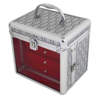 Imagem de Maleta Organizadora de Joias com 3 Gavetas, Porta Maquiagem, Acabamento em Alumínio, com Chave, Disponível em Rosa, Roxo, Prata e Cinza (Cinza)