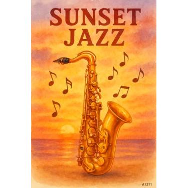 Imagem de Saxofone Jazz no Pôr do Sol – Pôster Ilustrado