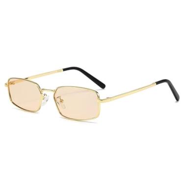 Imagem de HCPIHF Óculos de sol femininos retrô com armação retangular pequena de metal, lentes da moda, uv400, masculino, punk (tamanho único/dourado champanhe)