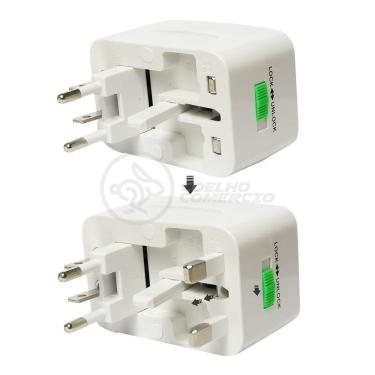 Imagem de Adaptador Tomada Universal Padrão 150 Países Uk Europa Eua Asia Viagem Bivolt 110/220 Bivolt Aio