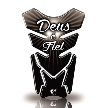 Imagem de Protetor De Tanque Adesivo Moto Honda Yamaha Suzuki Deus É Fiel Preto