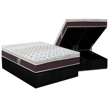 Imagem de Cama Box Baú Queen: Colchão Molas Ensacadas Castor Pocket Class Híbrido + Base Black(158X198)