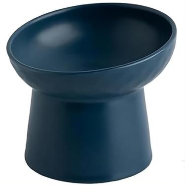 Imagem de Comedouro Elevado de cerâmica para Gatos e Cães, 200ml, design moderno - Modelo Vicenzo (Azul)