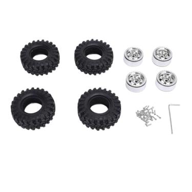 Imagem de 1.0 Oval Roda Hubs Alumínio Liga Hub e Pneu De Borracha Set para 1/24 Escala Escalada Carro Durável Leve Off Road Crawler Acessórios 4PCS (Prata)