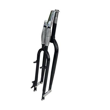 Imagem de AUTES Garfo de bicicleta de 66 cm, garfo de suspensão com mola dupla, rosca de 2,5 cm, freio a disco, preto 66 cm, garfo clássico de mola dupla para bicicleta Cruiser Chopper