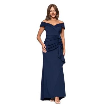 Imagem de Xscape Vestido feminino longo tomara que caia com decote em coração e babados laterais (G e pequeno), Meia-noite, 38