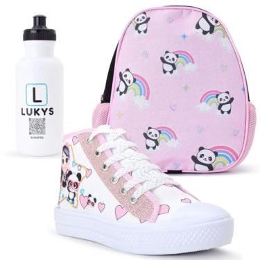 Imagem de Kit Tênis Feminino Infantil Panda Casual + Mochila Garrafinha - LUKYS 