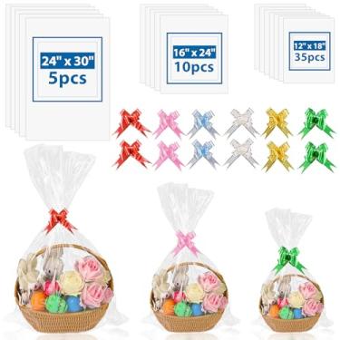 Imagem de Yeumk 110 sacos de celofane de 3 tamanhos com laços de puxar para cestas de presente 61 cm x 76 cm/40,6 x 61 cm/30,5 x 45,7 cm sacos de violoncelo grandes transparentes para embrulho de presente de