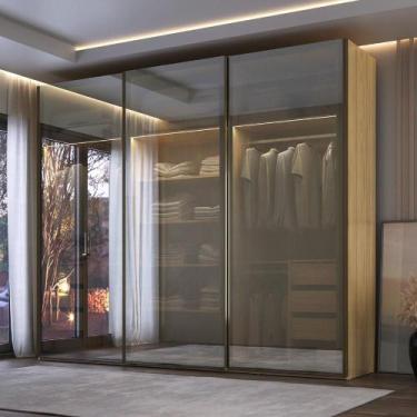 Imagem de Guarda Roupa Casal 274cm 3 Portas Reflecta com LED 100% MDF - Mambel Q