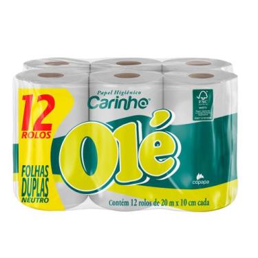 Imagem de Papel Higiênico Carinho Olé Folha Duplas Neutro 12 Unidades