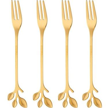Imagem de Jogo 4 Garfos Aço Inox Para Aperitivo Leaves Dourado - Wolff