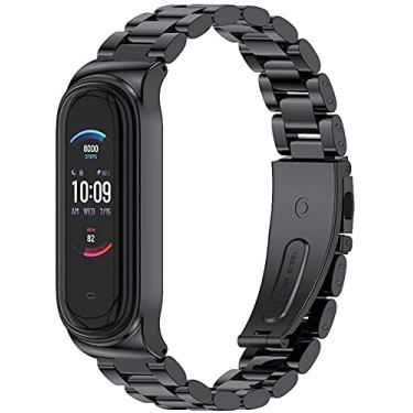 Imagem de Pulseira de substituição para Amazfit Band 5, compatível com Amazfit Band 5 Pulseira de metal, acessórios de pulseira de aço inoxidável (contas, preta)