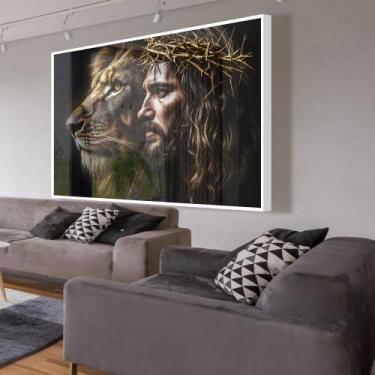 Imagem de Quadro Decorativo Leão de Judá & Jesus Cristo - MeMoldura, 80x120, Mol