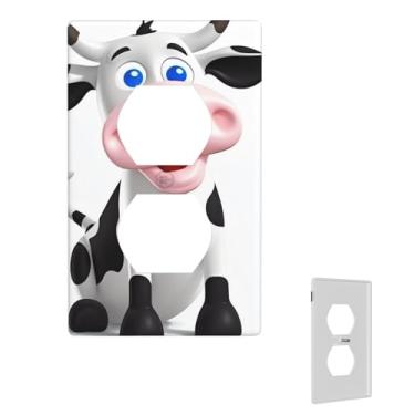 Imagem de Placas de parede frente e verso para interruptores de luz, decoradores, placa de parede com desenho animado de vaca leiteira, placa de parede para tomadas elétricas