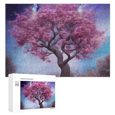 Imagem de Quebra-cabeça 500 peças personalizado colorido flor borboleta árvore quebra-cabeça para adultos quebra-cabeça de madeira quebra-cabeça desafiador com saco de armazenamento quebra-cabeça reunião