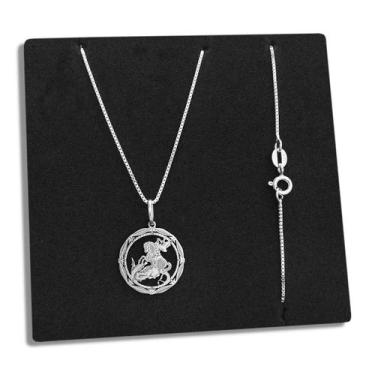 Imagem de Corrente com Pingente Medalha São Jorge Prata 925 Legítima Maciça Orig