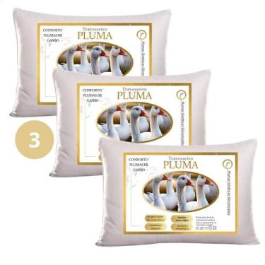 Imagem de 3 Travesseiro Pluma De Ganso Sintética 50x70 Antialérgico - Portal Do 