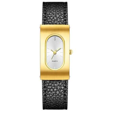 Imagem de BESTKANG Relógio feminino vintage de couro oval retangular dourado luxuoso relógio de pulso feminino elegante para mulheres, preto, dourado e branco, Vintage