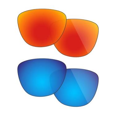 Imagem de Fiskr Lentes polarizadas de substituição para óculos de sol Oakley Frogskins (OO9013) com revestimento antiarranhões, água salgada e antipoeira (vermelho fogo e azul gelo), Azul e vermelho, Standard