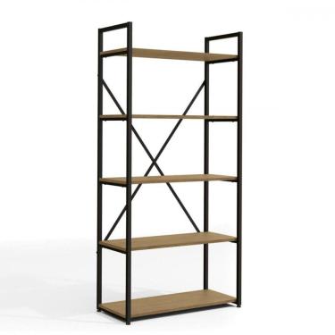 Imagem de Estante Kappesberg Alta 5 Prateleiras Freijo/preto Fosco