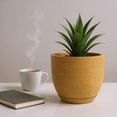 Imagem de Vaso de planta decorativo cone redondo textura grafiato com prato 25x2