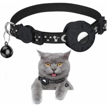 Imagem de Coleira de gato/cachorro para rastreador de AirTag, estojo com sino (preto)
