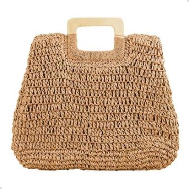 Imagem de Bolsa de Palha Feminina Grande Com Alça Transversal Moda Verão Praia Piscina-Feminino