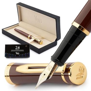Imagem de Wordsworth & Black Kit de caneta-tinteiro, ponta dourada média 18K, inclui 24 cartuchos de tinta, conversor de refil de tinta e caixa de presente, acabamento dourado, caligrafia, [marrom dourado]