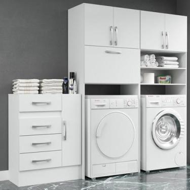 Imagem de Armários Multiuso Lavanderia Completa Essencial Branco - DiretoSim