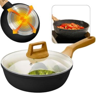 Imagem de Frigideira Panela Cerâmica Indução 28cm Antiaderente Com Tampa De Vidr