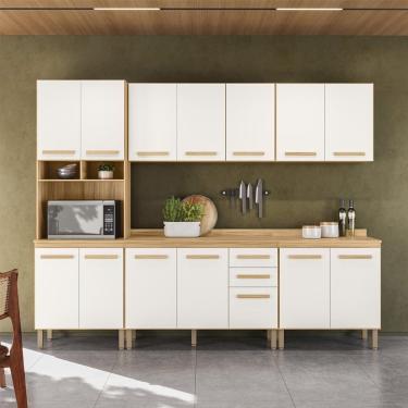 Imagem de Conjunto De Cozinha Bergamo Modulado Com 14 Portas 2 Gavetas Freijo/off White