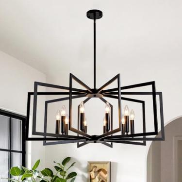 Imagem de Wahomere Lustre Moderno De Teto Sputnik, Luminária Dourada E Preta Para Sala Jantar, Sobre A Mesa, Com 10 Luzes Ajustáveis Em Altura Quarto Ilha Cozinha