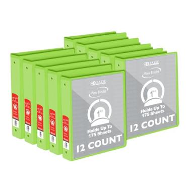 Imagem de Fichário Bazic com 3 anéis organizador econômico de 2,54 cm – verde limão, anel redondo, comporta 175 folhas de papel, para escola, escritório, casa, 12 unidades
