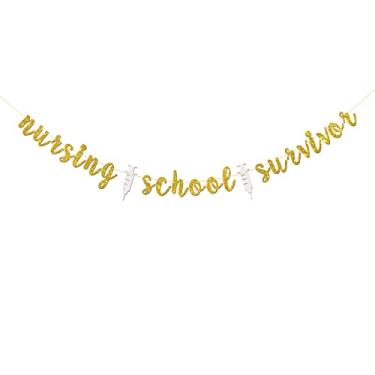 Imagem de RoadSea Faixa de sobrevivente da escola de enfermagem - Placa de enfermeira graduada RN BSN - Decorações de festa de formatura de enfermeira médica - Glitter dourado