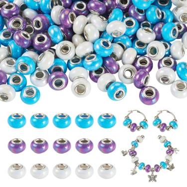 Imagem de Beadthoven 150 peças de contas de orifício grande para pulseiras de pingentes, contas europeias iridescentes de resina de cor AB para canetas espaçadores focais opacos Rondelle para fazer joias