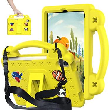 Imagem de YRH Capa infantil para iPad Mini 7 de 8,3 polegadas, para iPad 7ª capa A17 Pro 2024, para iPad 6ª geração 2021, capa à prova de choque de EVA com alça de suporte (amarela)