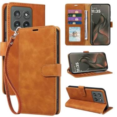 Imagem de JHWVVTF Capa carteira para Motorola Edge 2025 com bloqueio RFID, 4 compartimentos para cartões, fecho magnético protetor à prova de choque, alça de pulso removível e suporte para viagens/uso diário