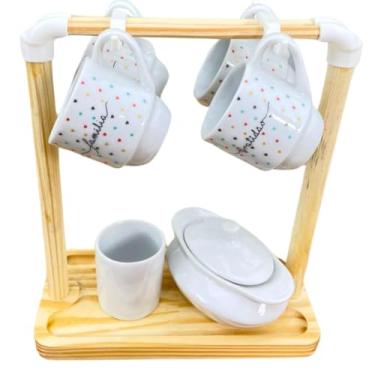 Imagem de Antilope Decor Porcelanas, Kit 4 Xicaras 80ml Açucareiro 100ml Misturador -Póa Colorido