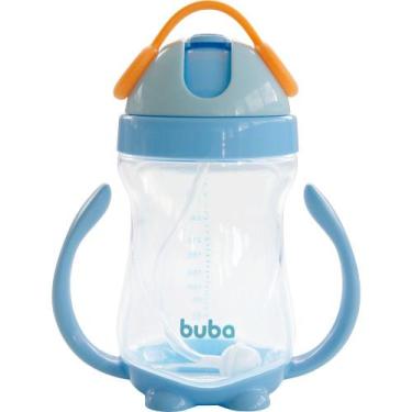 Imagem de Copo Com Alça Buba Canudo Retrátil Silicone Azul 300ml Antivazamento