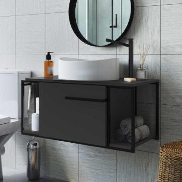 Imagem de Gabinete Para Banheiro Com Cuba Inclusa e 1 Porta 80 cm - Placa e Pont