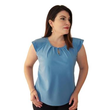 Imagem de Blusa Social Feminina Crepe Manga Curta Gola Gota Botão Elegante - MAD